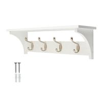 Keypak 4 Coat Rack White Wooden Storage Shelf 56Cm - Satin Nickel Hooks - Wall Mounted Rail For Hallways, Bedrooms & Kitchens