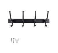 keypak 4 Hook Black Modern Industrial Wall Mounted Coat Rack - Decorative Metal Hook Hanger for Bathroom, Bedroom, Hallway & Door Storage