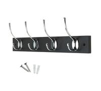 keypak 4 Hook Black Wooden Wall Mounted Coat Rack with 4 Victorian Chrome Hooks - Heavy Duty Wooden Board for Coats, Hats, Bags, Tools Space Saving Wall Storage Organiser, Fixings Included