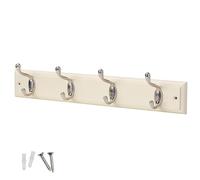 Keypak 4 Hook Cream Wooden Wall Mounted Coat Rack with 4 Satin Nickel Hooks