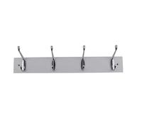 Keypak 4 Hook Solid White Pine Wall Mounted Coat Rack Polished Chrome 4 Double Hooks 45cm - Clothes Hanger for Hallway, Bedroom, Bathroom