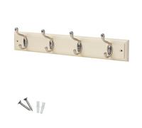 Keypak 4-Hook Wall-Mounted Coat Rack, 45Cm - Cream Wooden Board, Satin Nickel Coat Hooks