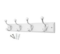 Keypak 4-Hook Wall-Mounted Coat Rack, 45Cm - White Board, Ceramic Tip Coat Hooks - Fixings Included
