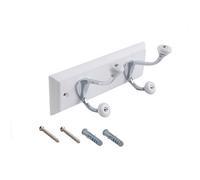Keypak 4 Hook Wall-Mounted Coat Rack, 45Cm - White Board, Ceramic Tip Coat Hooks For Coats, Hats, Bathroom, Entryway