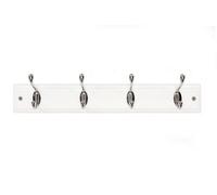 Keypak 4-Hook Wall-Mounted Coat Rack, 45Cm - White Wooden Board, Chrome Coat Hooks - Fixings Included