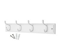 Keypak 4-Hook Wall-Mounted Coat Rack, 45Cm - White Wooden Board, White Coat Hooks - Fixings Included