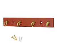 Keypak 4-Hook Wall-Mounted Key Tidy, Key Holder For Entryway Hallway Living Room, Brass On Mahogany - Fixings Included