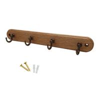 Keypak 4-Hook Wall-Mounted Key Tidy, Key Holder For Entryway Hallway Living Room, Brass On Oak - Fixings Included