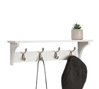 Keypak 4 Hook Wall Shelf Coat Rack Combo with 4 Satin Nickel Hooks White Rail 56cm - Wall Mounted Coat Rack & Storage Shelf for Hallway, Bedroom, Bathroom
