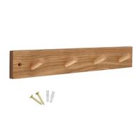 keypak 4 Hook Wooden Pine Wall-Mounted Coat Rack Coat Hooks - 46cm Modern Wooden Hook Rail with 4 Heavy-Duty Hooks for Coats, Jackets & Hats, Fixings Included