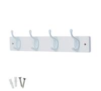 Keypak 4 White Coat Hooks On White Wooden Board - 46Cm Modern Wall Mounted Coat Rack Clothes Hanger