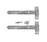 Keypak 400mm 16 Inch Heavy Duty Galvanised Hook and Band Tee Hinges - Cranked Door Hinge for Wooden Gate - Fixing Included 1 Pair