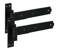 Keypak 400mm Hook and Band Hinges, Heavy Duty Cranked Hook & Band Gate Hinge, Shed Door Hardware - Black