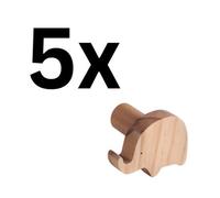 Keypak 5 Pack Animal Wooden Coat Hooks - Elephant - Wall Hooks For Kids' Room & Nursery Decor, Easy Diy Installation