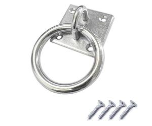 Keypak 50mm 2 Inch Heavy Duty Galvanised Zinc Ring on Plate - Gate Anchor Point for Chain Tether Hanging, Equestrian Ground Anchor with 4 Pre Drilled Holes Screws Included