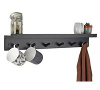 Keypak 6 Coat Hook With Shelf, 68Cm Wall Mounted Wooden Coat Rack Hallway Kitchen Bathroom Organiser, Shelf With Lip (Black)