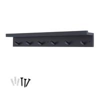 keypak 6 Coat Hooks with Shelf, 68cm Wooden Floating Shelf with Lip
