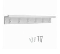 Keypak 6 Coat Hooks With Shelf, 68Cm Wooden Floating Shelf With Lip, Wall Mounted Coat Rack Hallway Organiser (White)