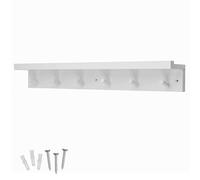 keypak 6 Coat Hooks with Shelf, 68cm Wooden Floating Shelf with Lip, White