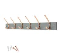 keypak 6 Double Hook Coat Rack Polished Copper on Grey Board 69cm Wide