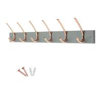 keypak 6 Double Hook Coat Rack - Polished Copper on Grey Board - 69cm Wide - Wall Mounted Wooden Rack for Hats, Coats, Entryway & Bathroom Use