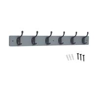 keypak 6 Hook Grey Wooden Wall Mounted Coat Rack with 6 Matte Black Hooks - Heavy Duty Wooden Board for Coats, Hats, Bags, Tools Space Saving Wall Storage Organiser, Fixings Included