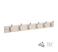 Keypak 6-Hook Wall-Mounted Coat Rack, 68Cm - Cream Wooden Board, Satin Nickel Coat Hooks