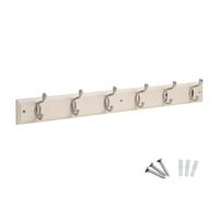 keypak 6-Hook Wall-Mounted Coat Rack, 68cm - Cream Wooden Board, Satin Nickel Coat Hooks - Fixings Included