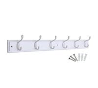 Keypak 6-Hook Wall-Mounted Coat Rack, 68Cm - White Wooden Board, White Coat Hooks - Fixings Included