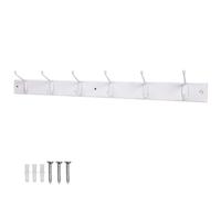 keypak 6 Hook White Pine Wall Mounted Coat Rack White 6 Double Hooks 69cm - Clothes Hanger for Hallway, Bedroom, Bathroom