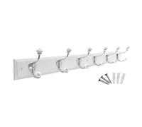 Keypak 6 Hook White Wooden Wall Mounted Coat Rack with 6 Ceramic Tip Coat Hooks - Heavy Duty Wooden Board for Coats, Hats, Bags, Tools Space Saving Wall Storage Organiser, Fixings Included