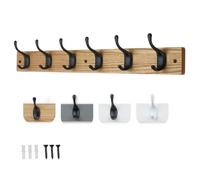 Keypak 6 Matte Black Coat Hooks, Ash Effect Wood 68cm Board 3.4kg Per Hook