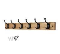 keypak 6 Matte Black Coat Hooks on Ash Effect Wooden Board - 68cm Modern Wall Mounted Coat Rack Clothes Hanger