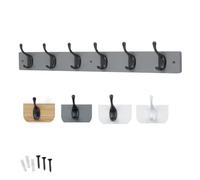 keypak 6 Matte Black Coat Hooks on Grey Wooden 68cm Board. 3.4kg Per Hook