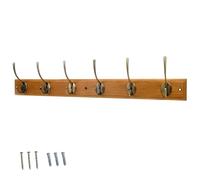 Keypak 6 Victorian Antique Brass Hook Oak Effect Wall Mounted Coat Rack