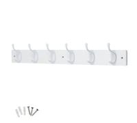 Keypak 6 White Coat Hooks On White Wooden Board - 68Cm Modern Wall Mounted Coat Rack Clothes Hanger