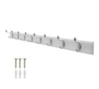 Keypak 8 Hook Wall Mounted Coat Rack Chrome Hooks On White Board 84Cm Rail Ideal For Entryway, Office, Hallway & Bathroom Storage