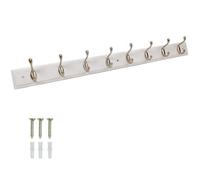 Keypak 8 Hook Wall Mounted Coat Rack Satin Nickel Double Hooks 84Cm White Board Ideal For Bedrooms, Hallways & Office