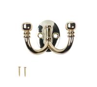 Keypak Ball End Double Hook Oval Base 5 Pack - Polished Brass - Durable Aluminium Wall Hooks For Home, Office & Storage