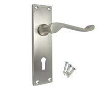 Keypak Bedroom Door Handles 150mm 6 Inch With Keyhole Scroll Lever Lock Satin Chrome Lever On Latch Lock Living Room & Home Office