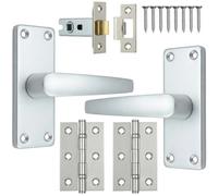Keypak Bedroom Door Handles Aluminium Scroll Lever 100mm, Lever On Latch Home Office Tubular Latch Backset Latch Hinge Set