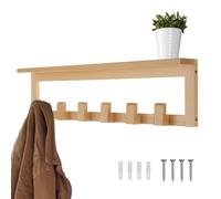 keypak Beech Wooden Coat Rack 6 Hooks with 68cm Shelf