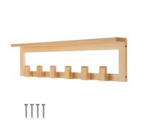 Keypak Beech Wooden Coat Rack With Shelf, 68Cm Wall-Mounted 6 Hooks Storage Shelf All-Wood