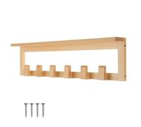 keypak Beech Wooden Coat Rack with Shelf, 68cm Wall-Mounted 6 Hooks Storage Shelf All-Wood