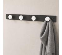 keypak Black Metal 40cm Wall Coat Rack with 4 White Marble Hooks | Modern Hallway Storage Rail with Wall Fixings, Entryway Coat Hanger