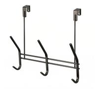 keypak Black Nickel Over Door Hanger 3 Double Hooks 29cm Hook Rack for Coats, Towels, Bags - No-Drill Organiser for Bathrooms & Bedrooms