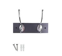 keypak Black Wall Mounted Coat Rack with 2 Chrome Double Hooks - Heavy Duty Wooden Board for Coats, Hats, Bags, Tools Space Saving Wall Storage Organiser
