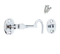 Keypak Chrome Cabin Hook (75mm 3 Inch) Hinge Hook & Eye Shed Gate Latch Window Latch, Includes Screws