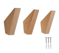 Keypak Coat Hooks Beech Decorative Wooden Wall Hooks - Set Of 3 - Screw-In Hangers For Bathroom, Bedroom, Hallway