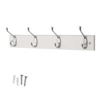 Keypak Coat Rack Wall Mounted Polished Chrome 4 Double Hooks - White Pine Rack 45Cm Clothes Hanger For Hallway, Bedroom, Bathroom